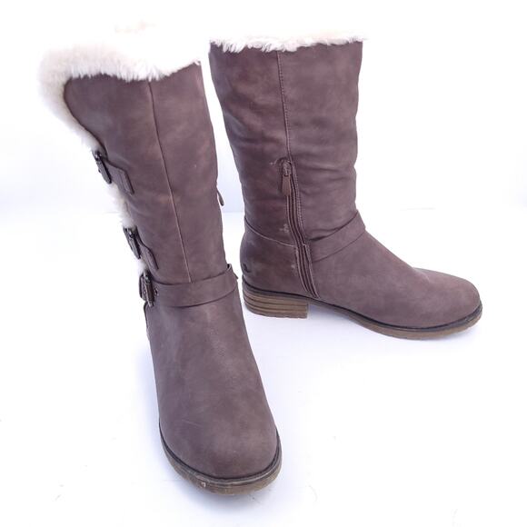 Dream Pairs Boots Women Size 10 Brown MidCalf, Faux Fur Lined, Side Zipper - Picture 4 of 9